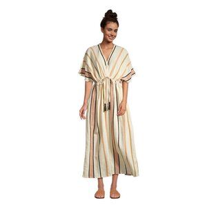 World Market Mira Ivory And Peach Stripe Kaftan Dress